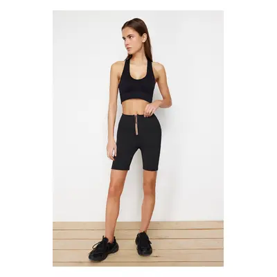 Trendyol Black Restorer Reflector Printed and Zipper Knitted Sport Biker/Cyclist/Short Leggings