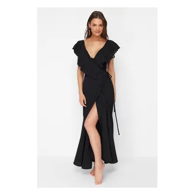 Trendyol Black Maxi Woven Tie Beach Dress