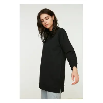 Trendyol Black High Collar Slit Detailed Basic Knitted Sweatshirt