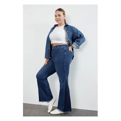 Trendyol Curve Blue High Waist Flare Leg Plus Size Jeans