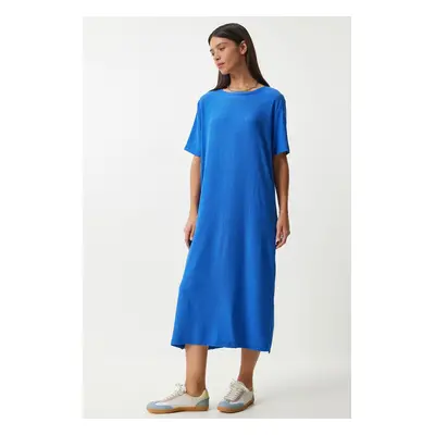 Happiness İstanbul Women's Blue Loose Long Casual Knitted Dress