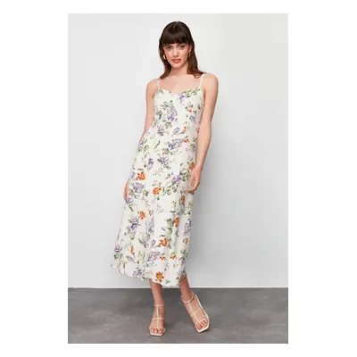 Trendyol Ecru Floral Patterned Midi Woven Dress