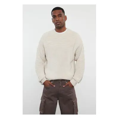 Trendyol Beige Unisex Crew Neck Plain Knitwear Sweater