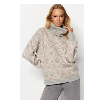 Trendyol Grey Self-Patterned Soft Texture Turtleneck Knitwear Sweater