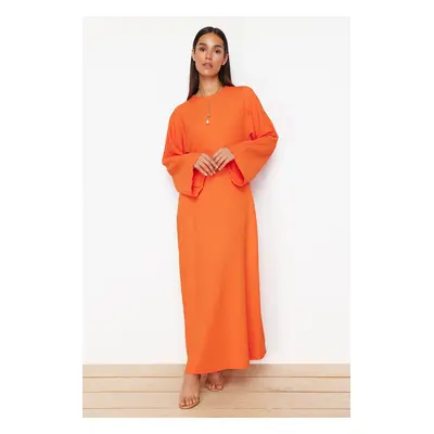 Trendyol Orange Spanish Sleeve Crepe/Textured Knit Dress