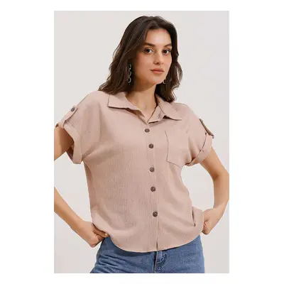 Bigdart Short Sleeve Oversize Knitted Shirt - Biscuit