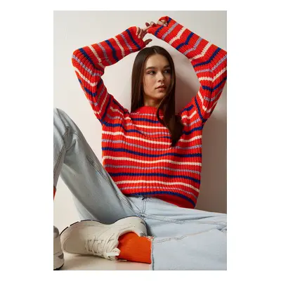 Happiness İstanbul Women's Orange Striped Knitwear Sweater