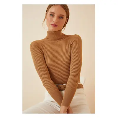 Happiness İstanbul Women's Biscuit Neck Ribbed Lycra Sweater