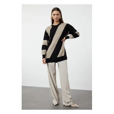 Trendyol Black Stone Color Blocked Knitwear Striped Sweater