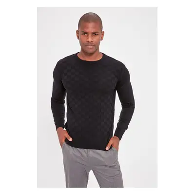 Trendyol Navy Blue Slim Crew Neck Textured Knitwear Sweater