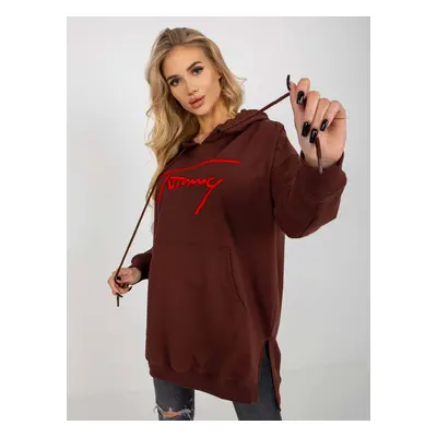 Dark brown long kangaroo sweatshirt with inscription