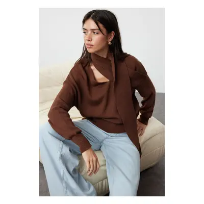 Trendyol Brown Scarf Knitwear Sweater