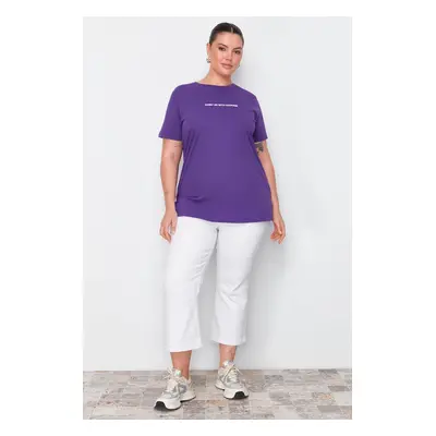 Trendyol Curve Purple Crew Neck Printed 100% Cotton Knitted T-shirt