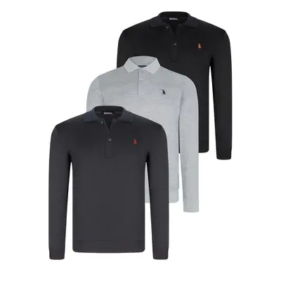 TRIPLE SET V4007 DEWBERRY MEN'S SWEATSHIRT-BLACK-NAVY-GREY