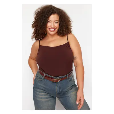 Trendyol Curve Brown Sandy Knitted Plus Size Blouse