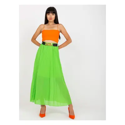 Light green pleated skirt with maxi length