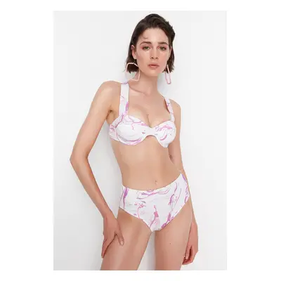 Trendyol Lilac Marbling Pattern High Waist Bikini Bottoms