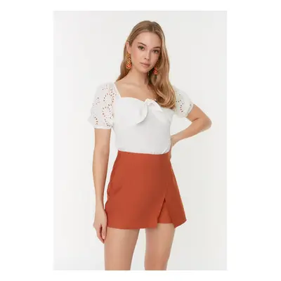 Trendyol Orange Petite High Waist Linen Look Short Skirt