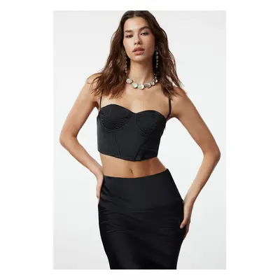 Trendyol Black Crop Woven Satin Bustier