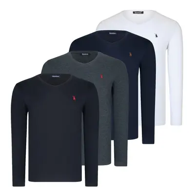 QUADRUPLE SET T8587 DEWBERRY V-NECK MEN'S SWEATSHIRT-WHITE-BLACK-NAVY-ANTHRACITE-BURGUNDY-KHAKI