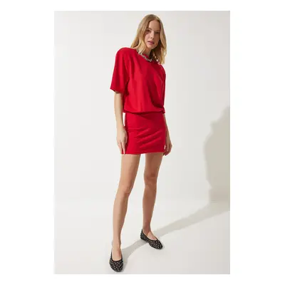 Happiness İstanbul Women's Red Waisted Lycra Knitted Dress