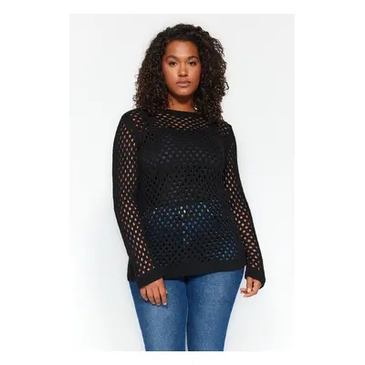 Trendyol Curve Black Openwork/Hole Knitwear Sweater