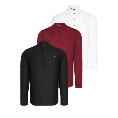 TRIPLE SET G783 DEWBERRY JUDGE COLLAR SHIRT-BLACK-WHITE-BURGUNDY