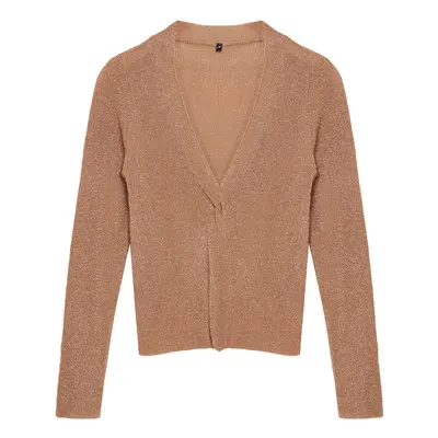 Trendyol Camel Glitter Slit Detailed Knitwear Sweater