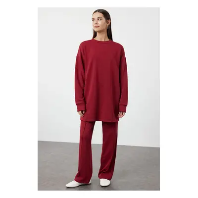 Trendyol Claret Red Oversize Crew Neck Basic Knitted Tracksuit