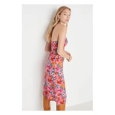 Trendyol Purple A-Line Midi Woven Floral Pattern Woven Dress