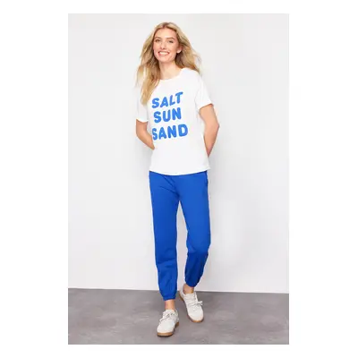 Trendyol Saks Slogan Printed Basic Jogger Knitted T-shirt Sweatpants Bottom-Top Set