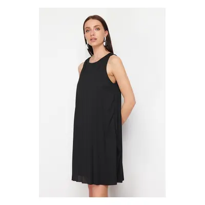 Trendyol Black Pleated A-line/Bell Form Lined Stretchy Knitted Mini Dress