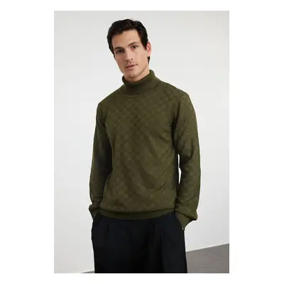 Trendyol Khaki Men's Turtleneck Textured Knitwear Sweater