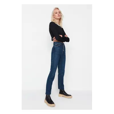 Trendyol Dark Blue Front Buttoned High Waist Bootcut Jeans