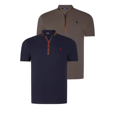 DUAL SET T8571 DEWBERRY ZIPPER MEN'S T-SHIRT-NAVY BLUE-KHAKI