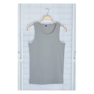 Trendyol Gray Slim/Tight Cut Ribbed Basic Sleeveless T-Shirt/Athlete