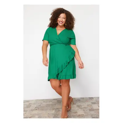 Trendyol Curve Green Double Breasted Flounce Knitted Dress Double Breasted Flounce Mini Knitted 