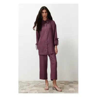 Trendyol Damson Linen Look Woven Two Piece Set