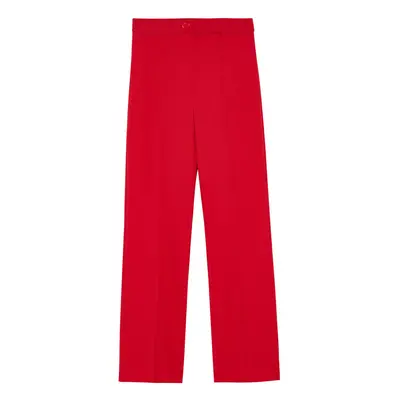 Trendyol Dark Red Straight Cut High Waist Ribbed Stitched Woven Trousers