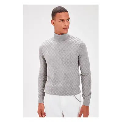 Trendyol Gray Men's Turtleneck Textured Knitwear Sweater