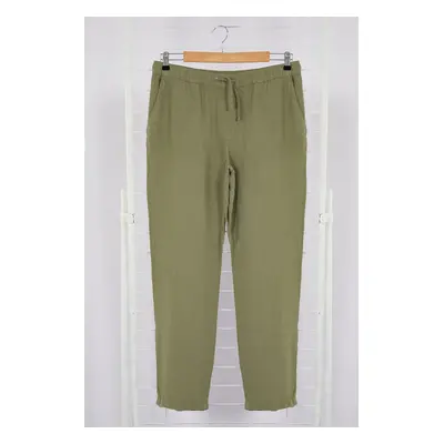 Trendyol Khaki Limited Edition 100% Linen Straight Fit Waist Lace Trousers