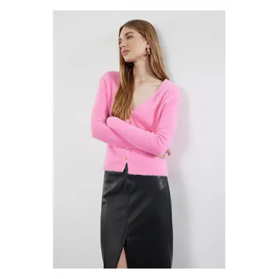 Trendyol Pink Basic V-Neck Knitwear Cardigan