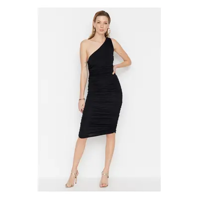 Trendyol Black Fitted Knitted Shiny Stylish Evening Dress