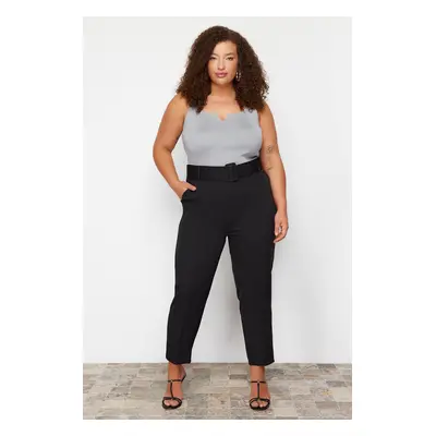 Trendyol Curve Black Woven Belted Plus Size Fabric Trousers