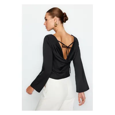 Trendyol Black Back Detailed Satin Woven Blouse