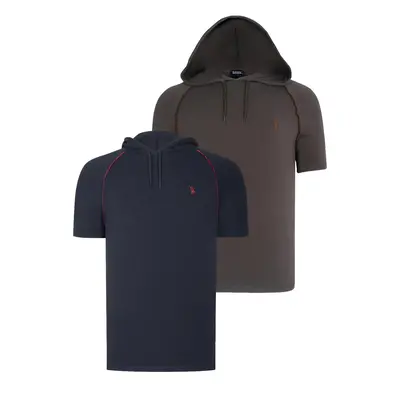 DUAL SET T8570 DEWBERRY HOODED MEN'S T-SHIRT-NAVY BLUE-KHAKI