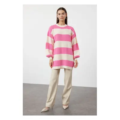 Trendyol Pink Soft Textured Thessaloniki Knitwear Striped Sweater