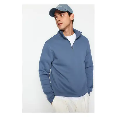 Trendyol Blue Regular/Normal Cut Stand Collar Zippered Sweatshirt