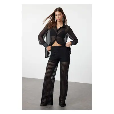 Trendyol Black Textured Lined Knitted Trousers