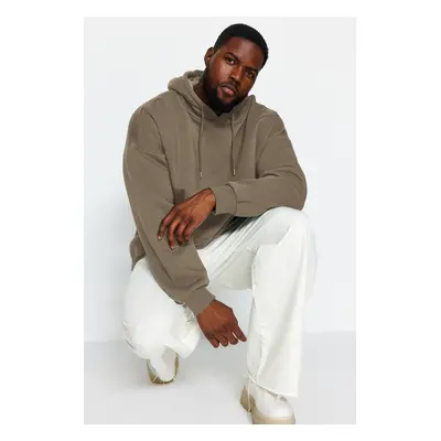 Trendyol Brown Plus Size Hooded Labeled Fleece/Warm Sweatshirt